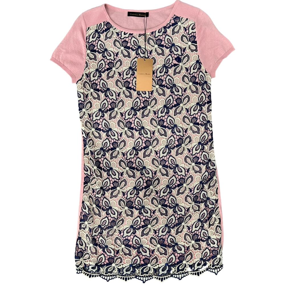 Caswell Massey Pink Crochet Lace Butterfly Mini Tee Shirt Dress size S NEW Tags
